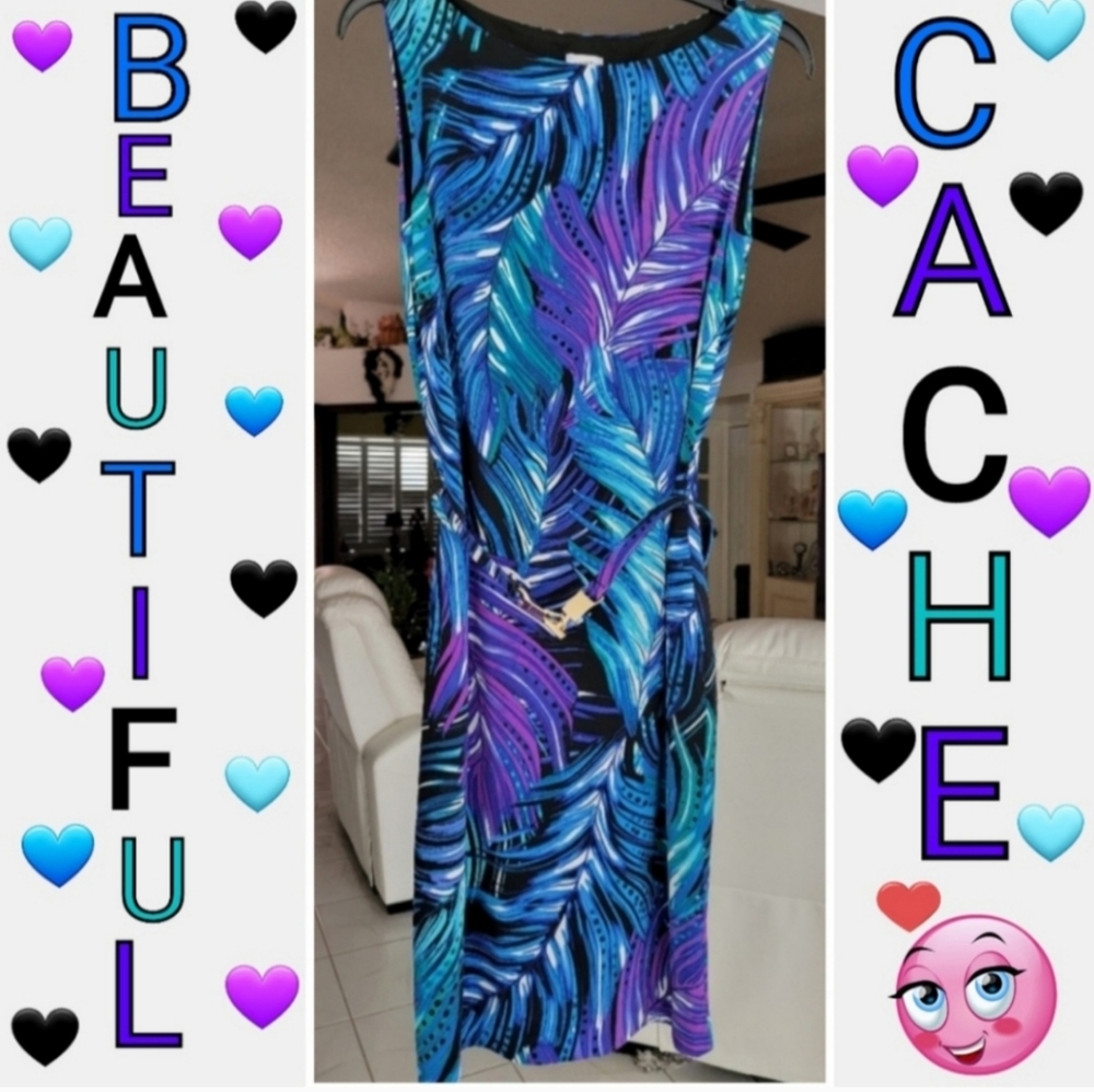 Cache Blue 💙 Purple 💜 Sleeveless Belted Stretch Teresy Bodycon Dress, Size M - Picture 14 of 14